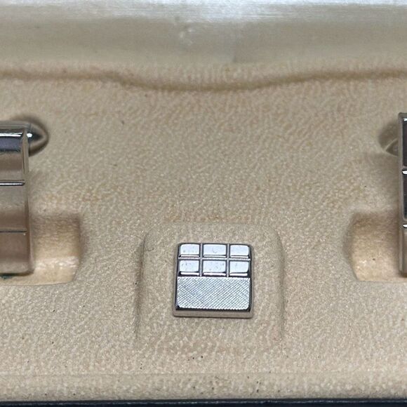 Vintage Swank Cuff Links Silver Toned Square Design In Original Box with Tie Tac - Picture 3 of 6